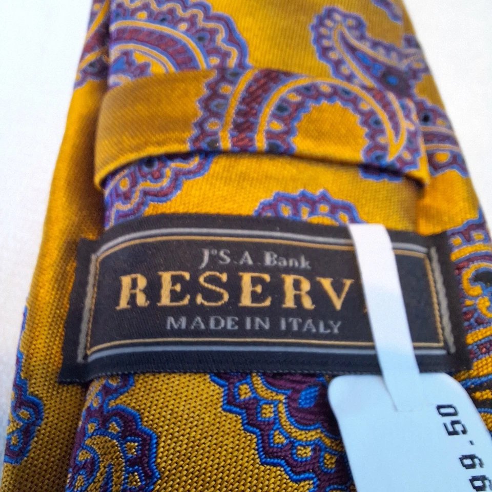 JOS. A. Corbata de diseñador BANK Reserve para hombre 100 % seda Italia dorada roja y azul nueva con etiquetas Foto 2 de 4