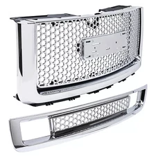 For 07-13 GMC Sierra 1500 Denali Style Upper & Lower Front Bumper Hood Grille