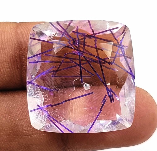 69 Ct Natural Cushion Cut Certified Bi-Color Rutilated Quartz Loose Gemstone KKN - Picture 3 of 8