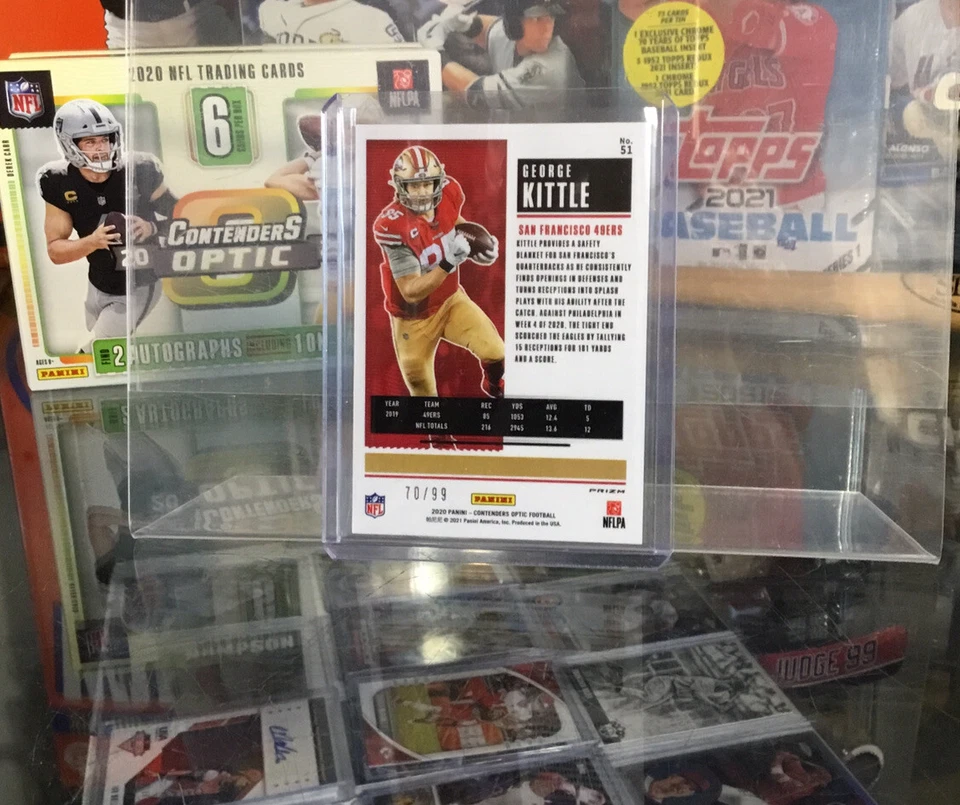 2020 Panini Contenders Optic GEORGE KITTLE /99 BLUE PRIZM San Francisco 49ers - Image 4 of 4