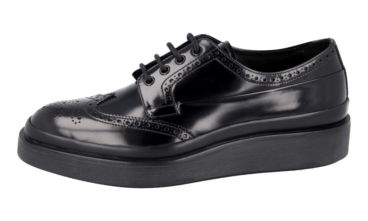 PRADA BUSINESS SNEAKERS DERBY DRESS SHOES BLACK LEATHER NEW