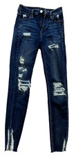 American Eagle AE Next Level Stretch Jeans Womens 0 Dark Wash Distressed Ripped