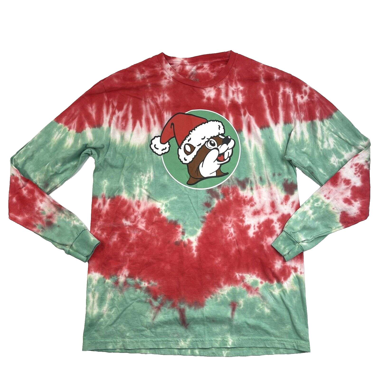Buc-ee's Long Sleeve Christmas Tie-Dye Candy Cane Holiday T-Shirt Men's Size M