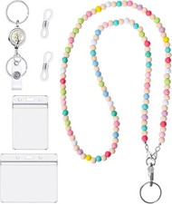 Lanyards for ID Badges Teacher Gifts Cute Wooden Beaded Lanyard with Colorful
