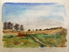 ::FRANZ EHMKE 1928 - 2018 BERLIN PASTELL HERBST FELD BÄUME FELDWEG HIMMEL