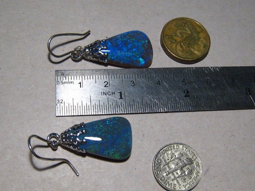 Huge 23 ct. Black Opal Dangle Earrings , Sterling silver . - Picture 2 of 16