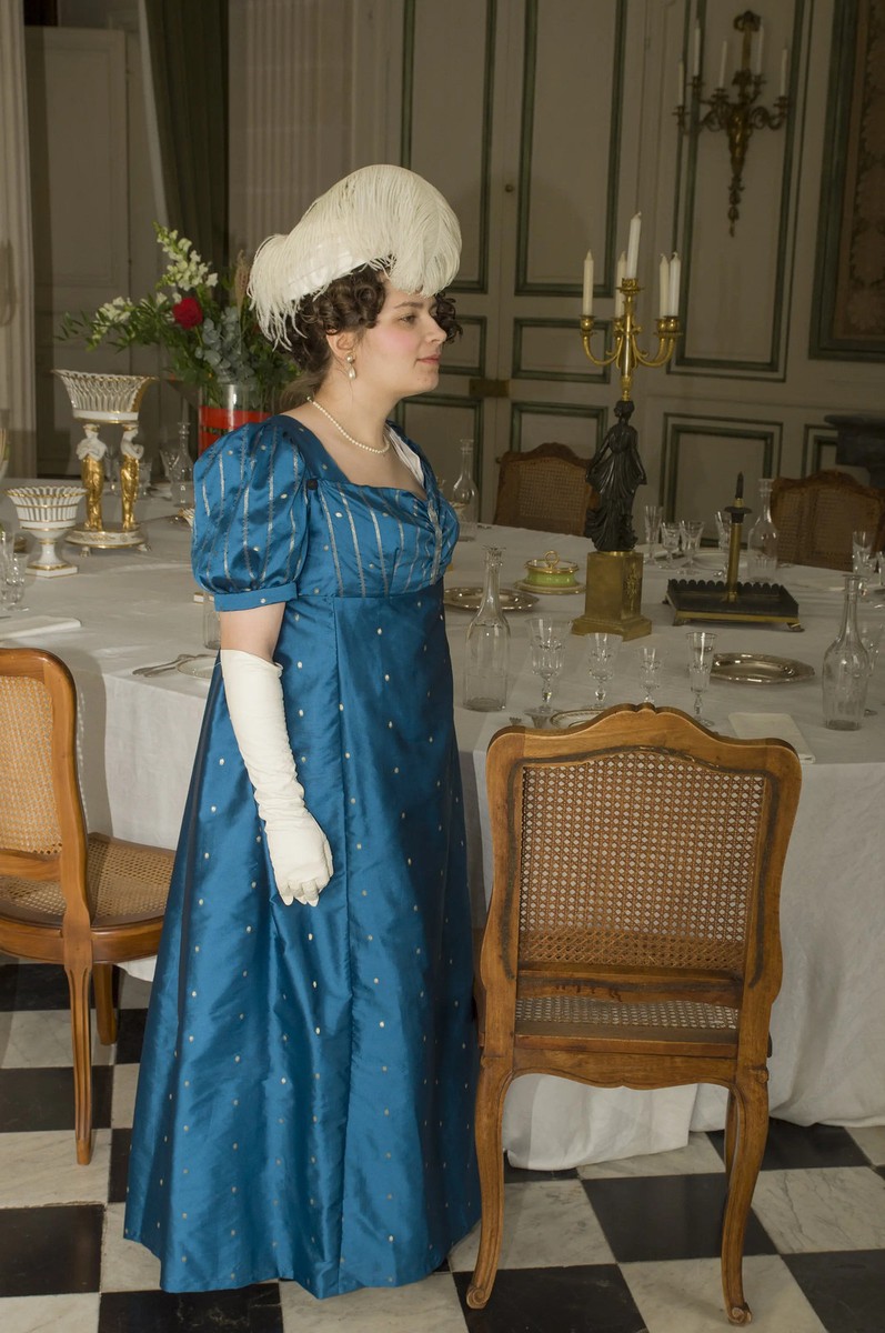 white christmas dresses Bridgerton Daphne Blue Satin Dress with Lace main image 0