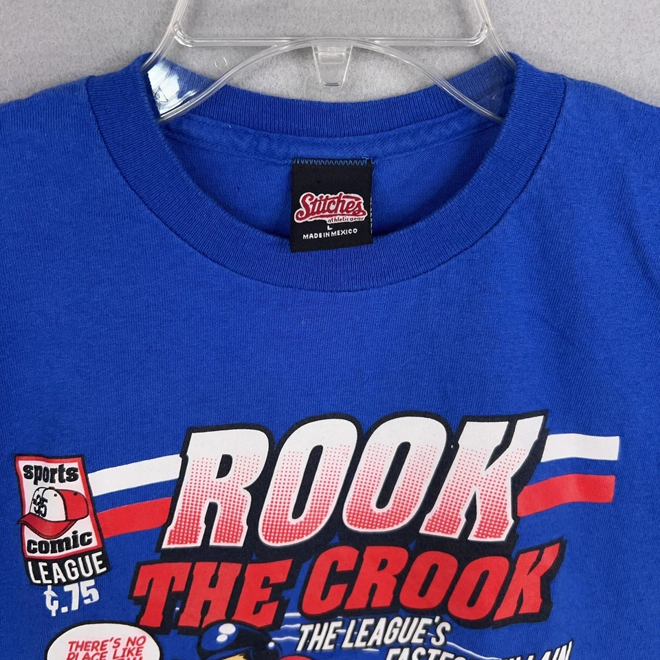 Vintage Baseball Shirt Kids Large Blue 25th Anniversary Stitches Comic Sports - Image 3 of 4