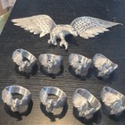 Set of 8 3D PLA Printed Silver-Tone Napkin Rings And A Silver Eagle Wall Decor — photo 1