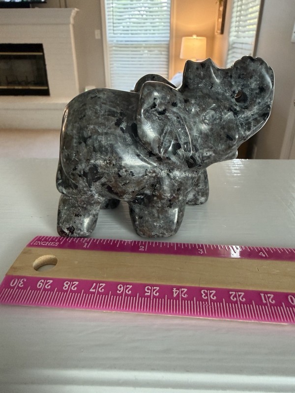 Hand Carved Stone Elephant Figurine Soapstone/Serpentine Lucky Trunk Up 4"