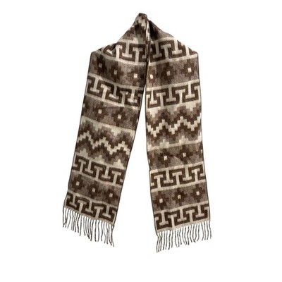 All Alpaca Scarf Neck Wrap Made In Peru Espresso & Tan  Geometric Design Aztec