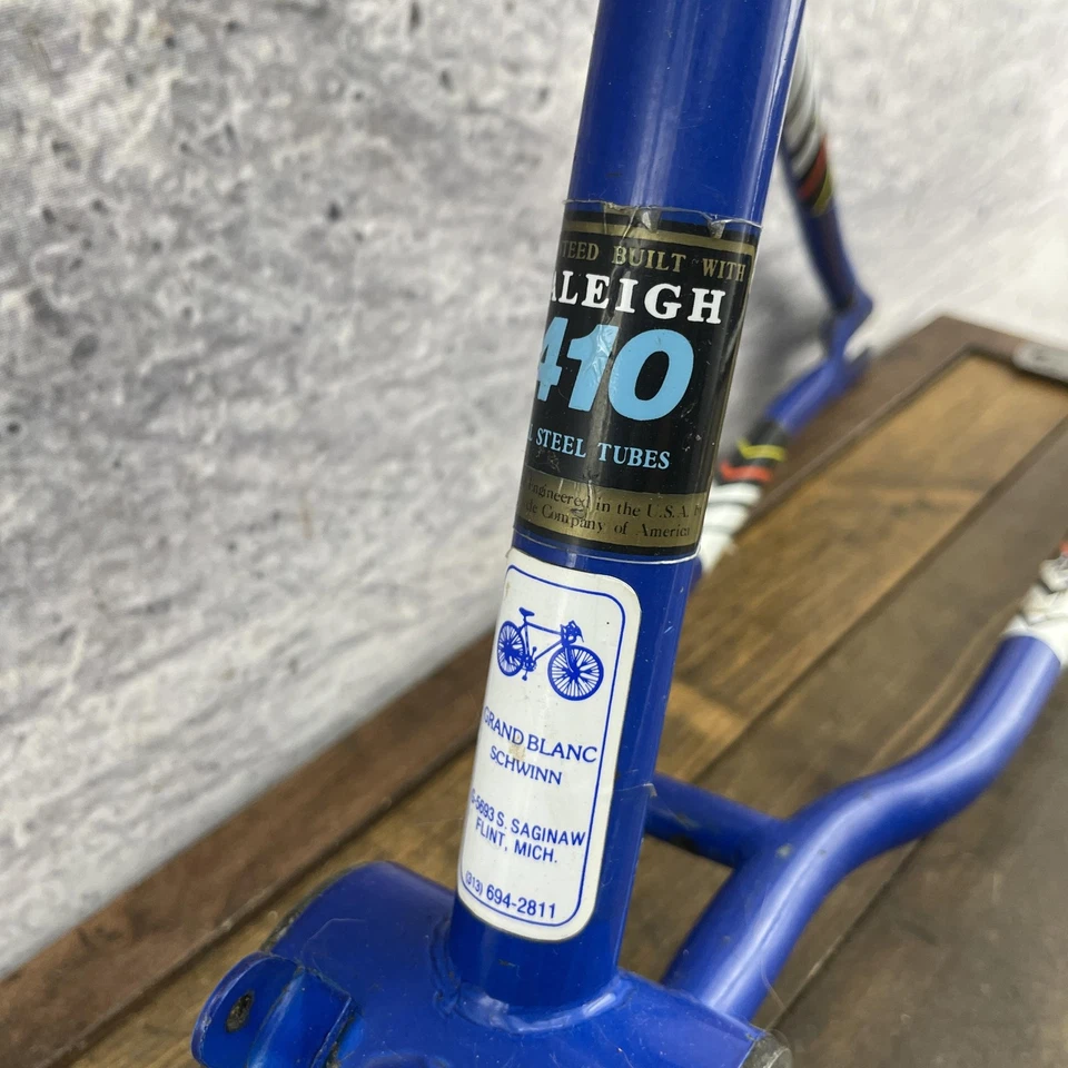 Juego de cuadro de bicicleta BMX Raleigh de colección horquilla 410 acero azul vieja escuela años 80 20 pulgadas Foto 4 de 4