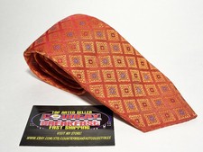 David Donahue Men’s Necktie Silk Tie Orange Geometric All Over Made In USA Nice