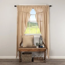 Farmhouse 84"x36"x18" Prairie Panel Pair Tan Rod Ties Window Curtains VHC Brands