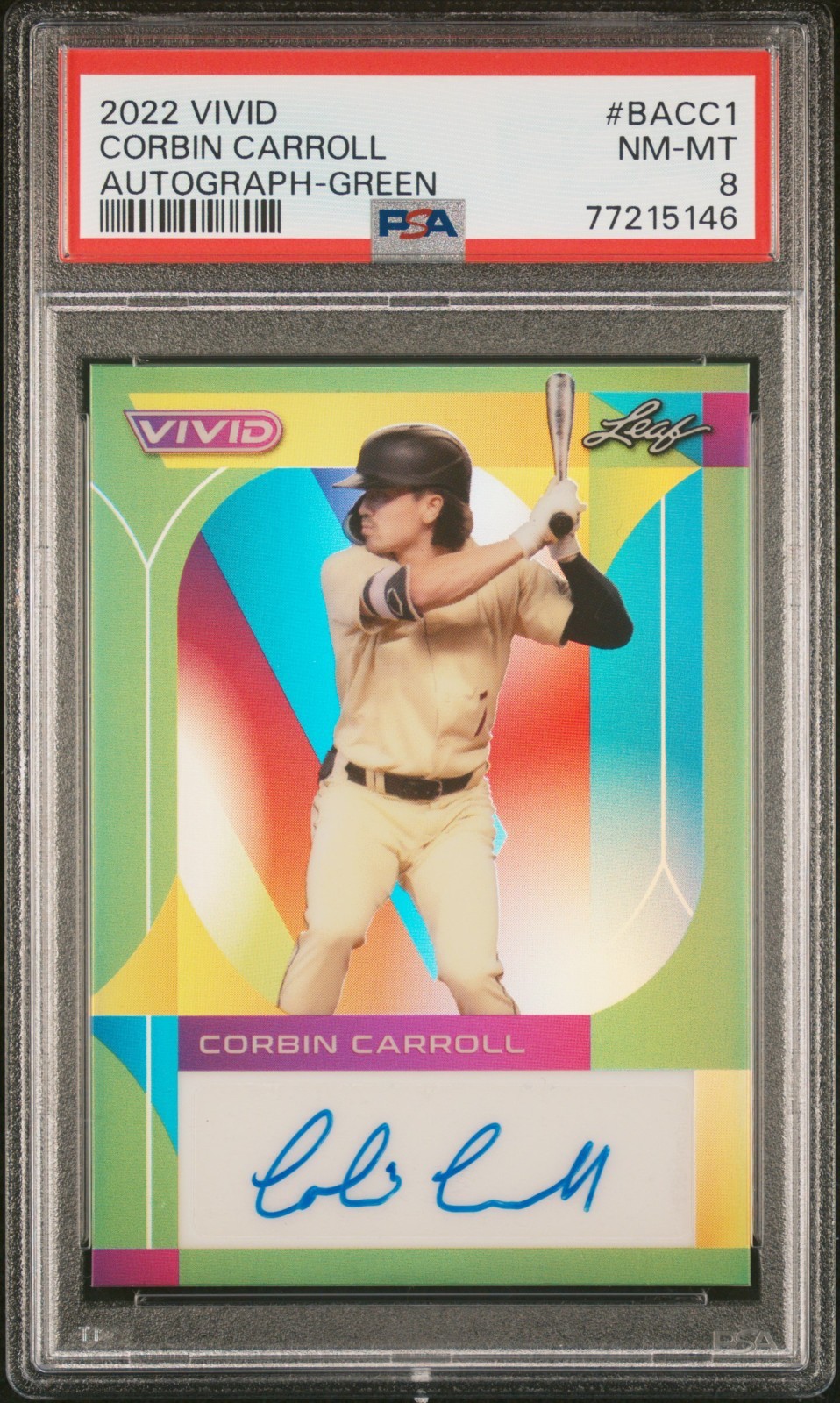 Corbin Carroll 2022 Leaf Vivid #BACC1  Autograph-Green  /15 PSA 8