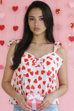 All over heart bow v-neck top