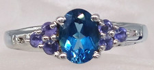 Blue Topaz Tanzanite Gemstone Ring 925 Sterling Silver Size 7 Prong Set Sparkly 