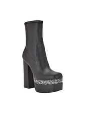 GUESS Womens Black 2" Platform Stretch Caballa Square Toe Block Heel Booties 8 M