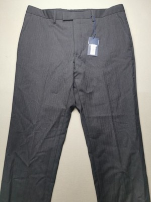 T. M. LEWIN Herren UK 34R* Herringbone Redbridge Wolle Reg Fit Hose (Neu mit Etikett) Grau