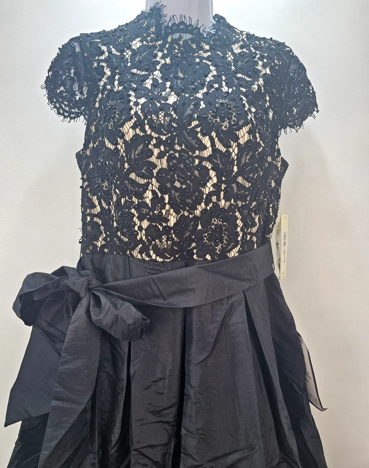 Eliza J Dress Black Lace Taffeta Cap Sleeve Floor Length Gown Women’s - Image 3 of 4