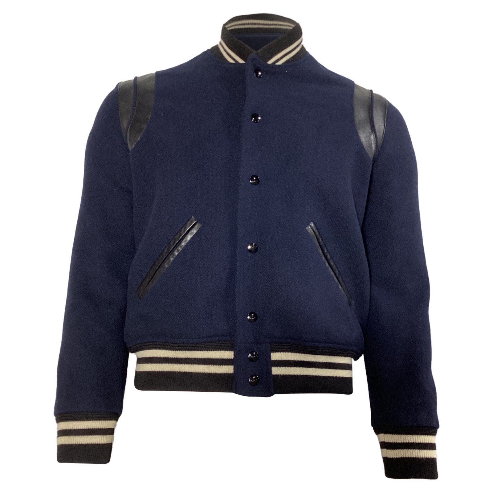 Saint Laurent Teddy Bomber Giacca In Lana Navy Uomo Blu Taglia 48