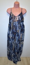 Boohoo Women’s Abstract Print Maxi Dress Blue Brown Spaghetti Strap UK 16