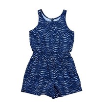 Athleta Girl Romper Blue Wavy Tiger Stripe Sleeveless One Piece Size M 8-10