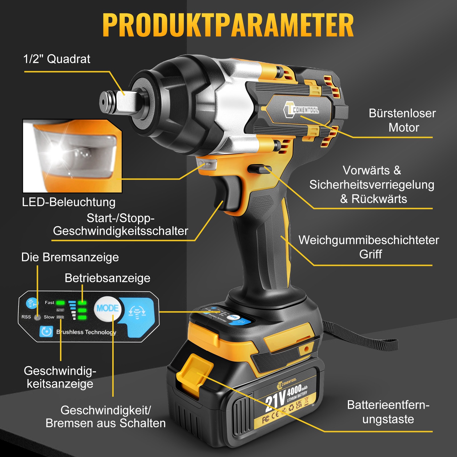 Avvitatore a percussione CONENTOOL 21V 1200NM foto 3
