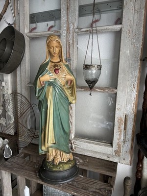 Madonna Figur Brokate  des unbefleckten Herzens Mariä Heiligenfigur Gips 50cm