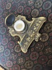 Antique Ornate Footed Victorian Brass Ink Well ENGLAND Stamped into Brass — photo 9