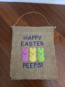 Burlap Happy Easter Bunny  Peeps Wall Hanging Banner 12x18