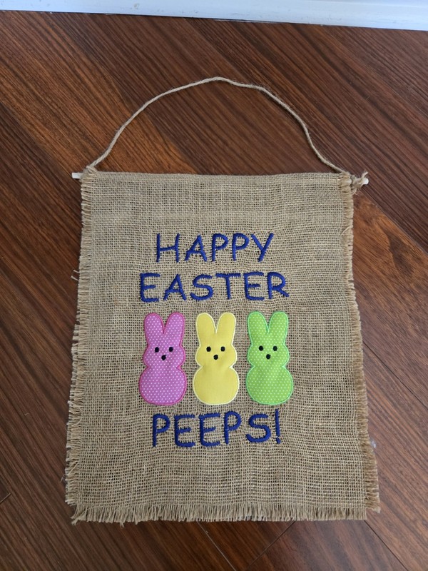 Burlap Happy Easter Bunny  Peeps Wall Hanging Banner 12x18