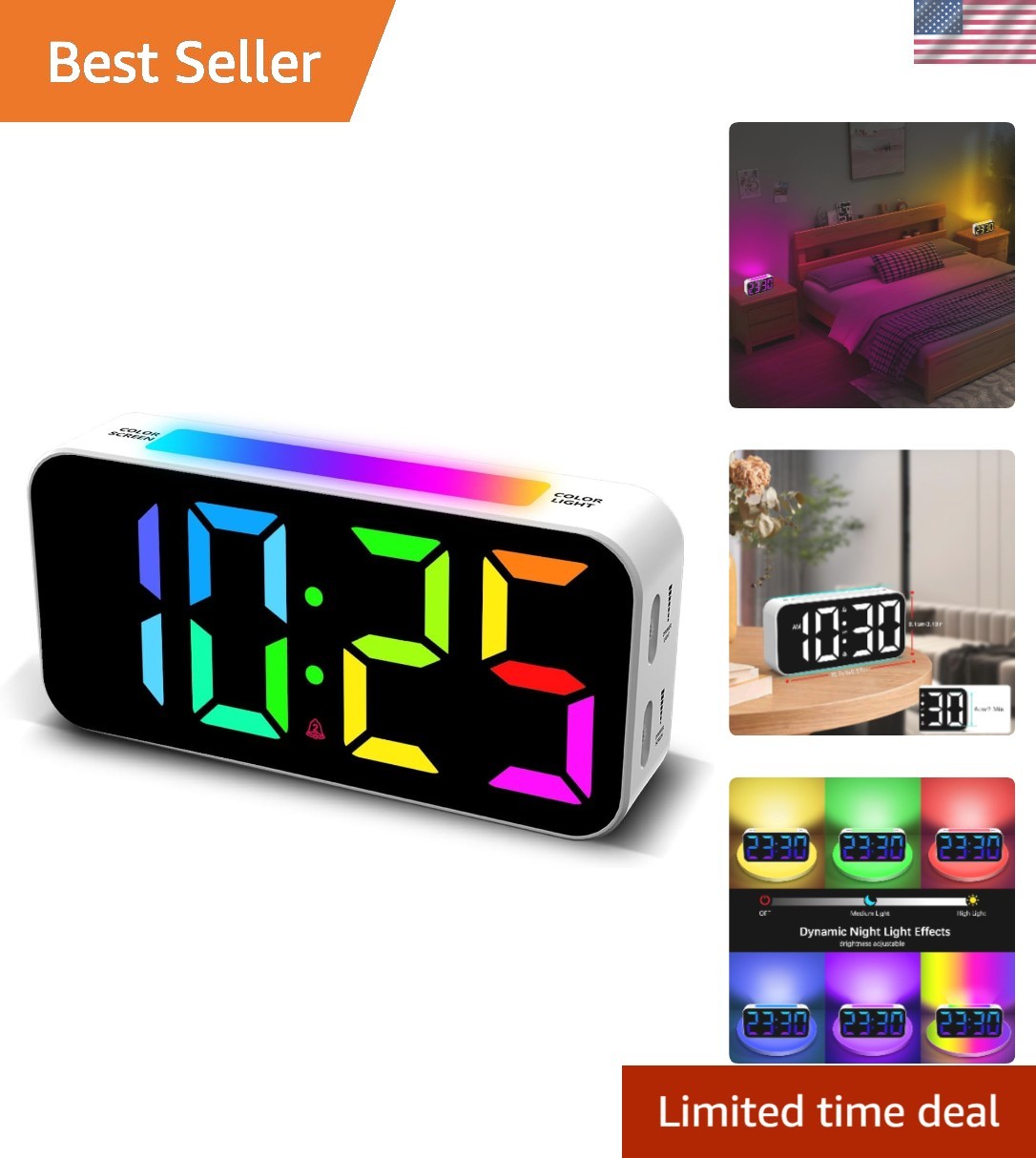 Stylish RGB Alarm Clock with Loud Alarm and Adjustable Brightness for Bedrooms