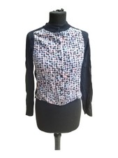 Cos Top Minimalist Knit Cardigan Blouse S 8 Black Long Sleeves Polka Dots Dotted
