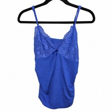 Blue Lace Cami Womens Ruched Tank Top Adjustable Straps Y2K Coquette Fairycore