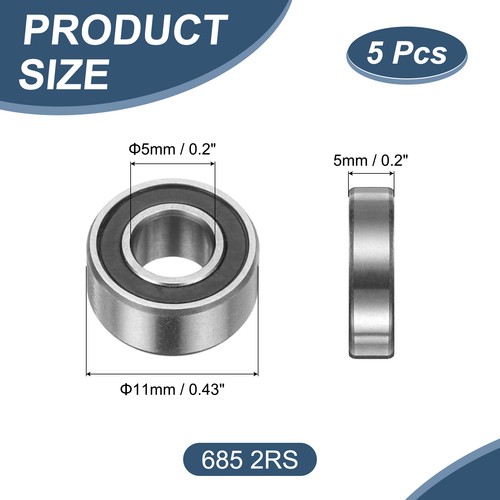 5 Pack 5 x 11 x 5mm 685 2RS Deep Groove Ball Bearings,  ABEC5 - Foto 2 di 5