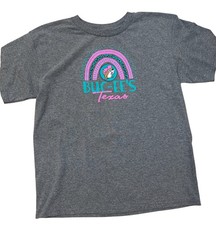 Buc-ees Texas T-Shirt Youth Large YL Gray Pink Tee Short Sleeve Crew Neck