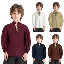 Kids Boys Top Medieval Renaissance Costume Viking Pirate Shirt for Carnival