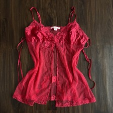 Vtg Y2K Victoria Secret Babydoll Flyaway Chemise Lingerie Large Red Silk Lace
