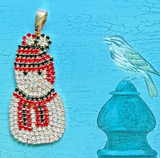 Vintage red Forrest green clear rhinestone Snowman pendant for necklace