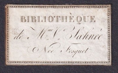 Exlibris Fesquet Veuve Saehnée Ex Libris Bookplate Engraving 18e Siècle