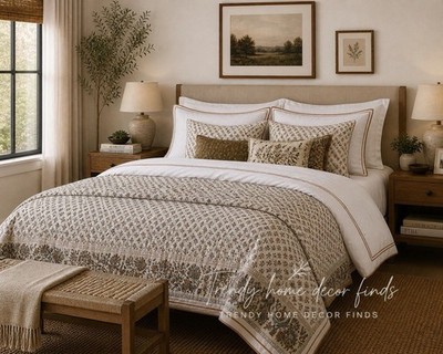Queen Threshold Studio McGee Duvet Cover NEW- White & Camel