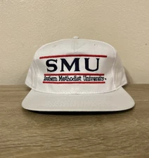 Vintage SMU Mustangs Hat Cap Snap Back White Red The Game Split Bar 90’s EUC