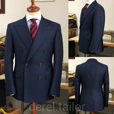 Navy Men's Suits Peak Lapel Double Breasted Business Formal for Groom Wedding