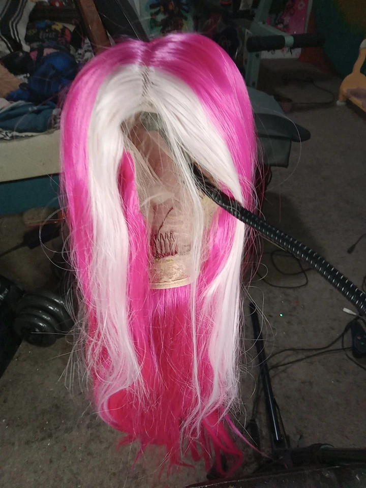 Peluca Colorida Rosa y Rosa Claro Pelo Largo Lacto Foto 2 de 4