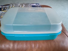 Tupperware 2242D-4 coperchio incernierato BLU scatola contenitore circa 11x7x4 Made in USA