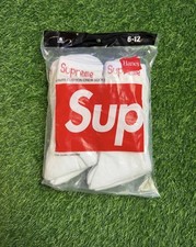 Supreme X Hanes Crew Socks - White, Pack of 4, Size 6-12