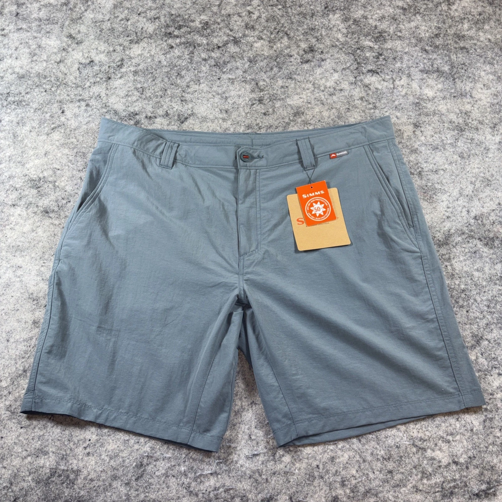 Simms Fishing Superlight Shorts Men's 40 Storm Gray Stretch Waist Golf UPF 50