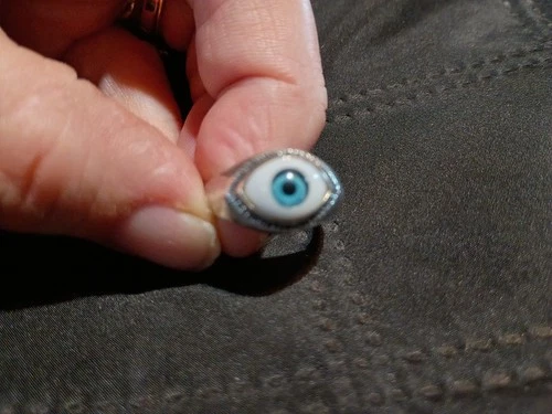 Vintage 1990s Sterling 925 Eyeball Ring Sz 7 3/4 Evil Eye Protection Silver Blue