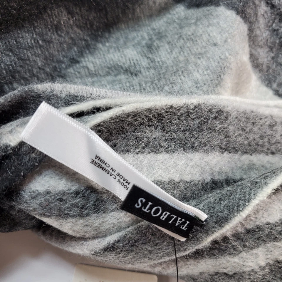 Talbots 100% Cashmere Knit Scarf Unisex Gray Plaid Neck Wrap Cozy Warm Comfy NEW - Image 4 of 4